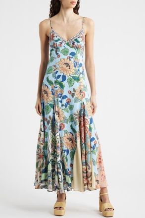 Farm Rio Floral Delight Sleeveless Maxi Dress in Floral Delhi Light Blue at Nordstrom, Size X-Large