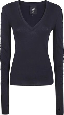 Thom Krom Long Sleeve V-Neck Ruched Sleeve Top - Dames - V-hals truien - Zwart - L - Truien & Vesten