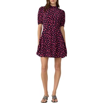 Diane Von F&uuml;rstenberg Dolly Print Mock Neck Minidress in Hibiscus Dot Maritime at Nordstrom, Size Xx-Small
