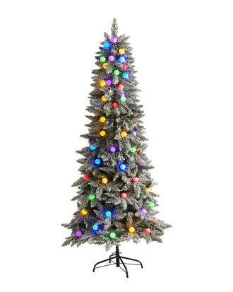 Nearly Natural 6.5ft Flocked British Columbia Mountain Fir Artificial Christmas Tree