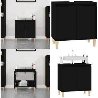 vidaXL Mobile Lavabo Nero 58x33x60 cm in Legno Multistrato - Lavabo - Armadio da bagno