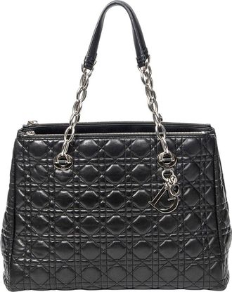 Dior Black Cannage Lambskin Leather Soft Shopping Tote (Authentic Pre-Loved)