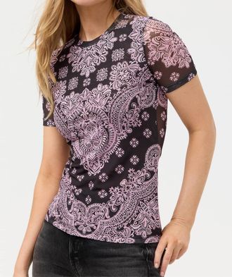 Johnny Was Eleanor Short Sleeve Mesh Tee In Tularose Black