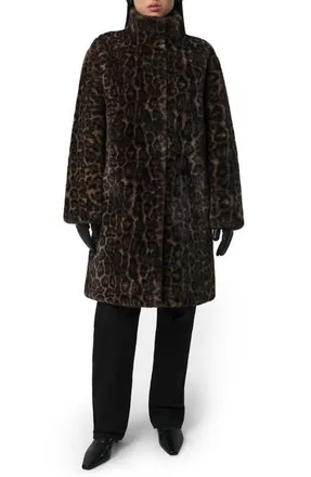 Apparis Blair Leopard Pluche Faux Fur Coat in Dark Leopard at Nordstrom, Size Small