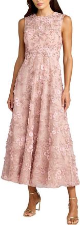Mac Duggal Petite Floral Embroidered High Neck Midi Dress in Rose at Nordstrom, Size 10
