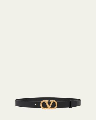 Valentino Garavani VLogo Signature Crystal-Embellished Leather Belt, 30mm