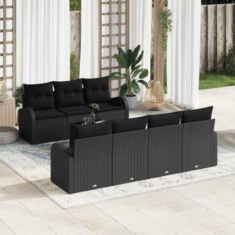 vidaXL Conjunto De Sof&aacute; De Jard&iacute;n 8 Pcs Negro 55 X 55 X 37 Cm Vidaxl