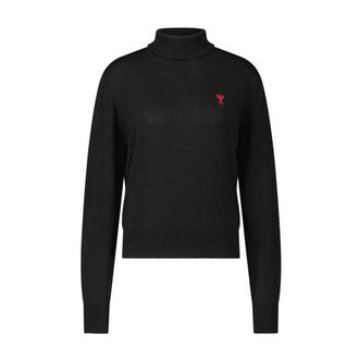 Ami Wool Turtleneck Jumper for Fall - female - Ami Paris - Turtlenecks - Black - L - Knitwear