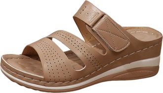 Generic 2025 Foreign Trade Womens Casual Fish Mouth Slope Heel Slippers Sandals with Large One Word Design Comfortable Walking Footwear for Daily Use (Khaki, 