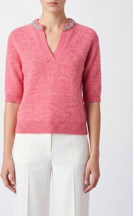 Pinko Maglia a maniche corte in misto lana con applicazione di cristalli