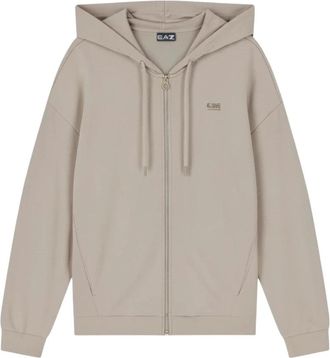 Emporio Armani Precious Stretch-modal Interlock Ritssluiting Sweatshirt - Dames - Vesten met rits - Bruin - L - Polyester - Hoodies & sweatvesten