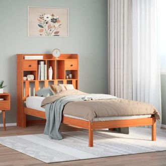 vidaXL Cama Con Estanter&iacute;a Sin Colch&oacute;n Madera Maciza Marr&oacute;n 100x200 Cm Vidaxl