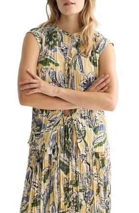 Scotch & Soda Micro Pleat Tie Front Top in Lucky Bandana Multi Parsnip at Nordstrom, Size 6 Us