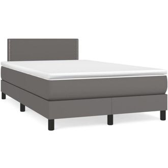 vidaXL Cama Box Spring Con Colch&oacute;n Led Cuero Sint&eacute;tico Gris 120x190 Cm Vidaxl