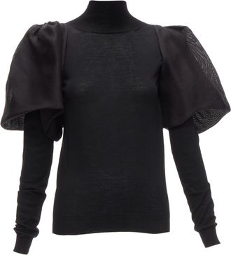 Lanvin merino wool silk balloon puff sleeve turtleneck sweater
