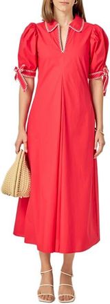 English Factory Contrast Stitch A-Line Midi Dress in Red at Nordstrom, Size X-Small