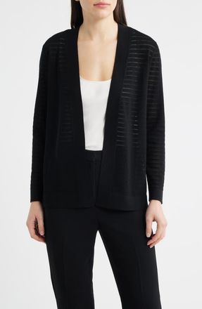 Anne Klein Sheer Stripe Open Front Cardigan in Anne Black at Nordstrom, Size X-Small P