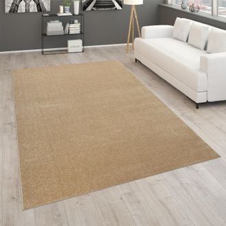 Paco Home Paco Home - Alfombra Sal&oacute;n Lisa Pelo Corto Sencilla Moderna Color Dorado Beige &Oslash; 200 Cm Cuadrado