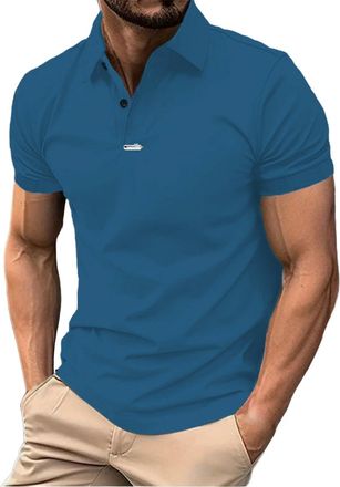 Generic Polo Shirt Men Shortsleeves Summer Shirts 2 Button Turndown Workwear Soild Color Breathable Tshirts Regular Fit Business Blouses Lightweight Comfort S