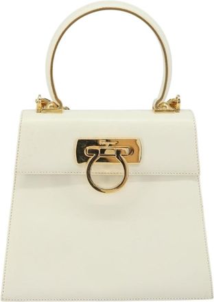Ferragamo Gancini Convertible Top Handle Bag Leather White Leather Handbag (Pre-Owned)
