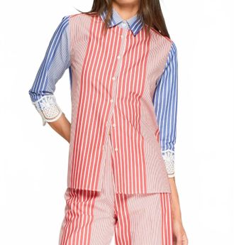 Vilagallo Lace Cuffs Striped Shirt In Red Blue