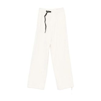 White Sand Wide Trousers, female, White, L, Ribbed White Trousers with Drawstring