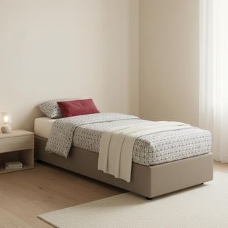 Talamo Italia Cama Individual Lucia, Cama Contenedor Con Tapizado En Ecopiel, 100% Made In Italy, Apertura Frontal, Adecuado Para Colch&oacute;n Cm 90x200, T&oacute;rtola, Con Em