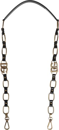 Dolce & Gabbana Womens Black Leather Gold Chain Bag Accessory Shoulder Strap Real Brass Zamak Calf
