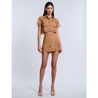 BCBGeneration Eyelet Mini Skirt in Brown Sugar at Nordstrom, Size 6