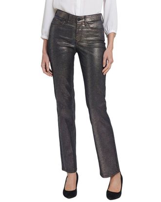 NYDJ Marilyn Black Coated Snake Straight Leg Jean