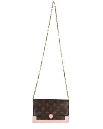 Louis Vuitton Pink Leather & Canvas Rose Ballerine Monogram Flore Chain Wallet (Authentic Pre-Loved)