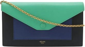 Celine Pre-owned Clutches, female, Multicolor, Size: ONE SIZE Pre-owned Pocket Large Flap Chain Wallet 2way Shoulder Bag Clutch