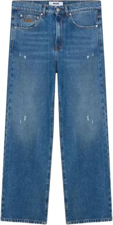 Msgm Msgm, Jeans, Heren, Blauw, M, Katoen, Wijde Pijpen Jeans met Distressed Details