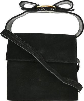 Ferragamo Vintage Vara Bow Handle Shoulder Bag Suede Black Suede Handbag (Pre-Owned)