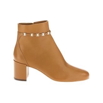 Ferragamo Womens Chain-Link Leather Ankle Boots In Brown
