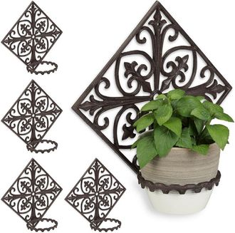 Relaxdays Relaxdays - Set of 5 Wall Flower Racks, Cast Iron, Antique, Garden Plant Holder, ø 13 cm, Decorative, Ornate, Dark Brown