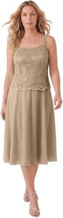 Roaman's Glitter & Lace Jacket Dress Set in Sparkling Champagne at Nordstrom, Size 22