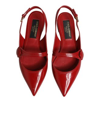 Dolce & Gabbana Womens Red Leather Slingback Flats Sandals Shoes 100lf
