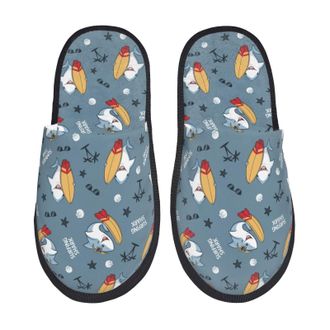 Generic Surf Shark Print Fuzzy Slippers Non Slip Home Slippers Plush House Shoes For Spa Outdoor Indoor L