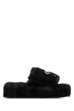 Balenciaga Brown Solid Furry Slides