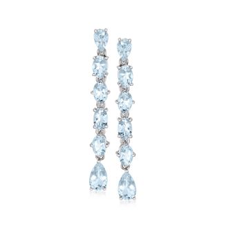 Ross-Simons Aquamarine Linear Drop Earrings in Sterling Silver
