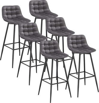 Woltu Woltu - 6x Taburete De Bar Con Respaldo Marco De Metal Muebles Cocina Asiento De Terciopelo Taburete Alto Para Cocina Bar Paquete De 6 Unidades Gris O