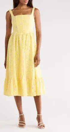Lulus Eloise Eyelet Midi Dress in Yellow at Nordstrom Rack, Size X-Small