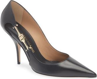 Ferragamo Tulip Pointed Toe Pump in Nero at Nordstrom, Size 10.5