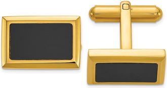 Diamond2Deal Stainless Steel Polished Yellow IP-plated with Black Epoxy Inlay Rectangle Cuff Links