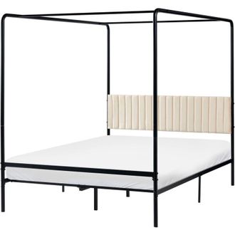 Beliani Letto a baldacchino doppio in metallo con struttura metallica e testiera imbottita 140 x 200 cm nero Dannemois