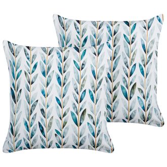 Beliani Beliani - Conjunto De 2 Cojines De Jard&iacute;n Almohada De Exterior 45 X 45 Cm Poli&eacute;ster Motivo Hojas Blanco Y Verde Loano
