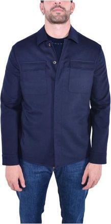 Eleventy Wollen overhemdjas met knopen - Heren - Zomerjassen - Blauw - 4XL - Wol - Jassen