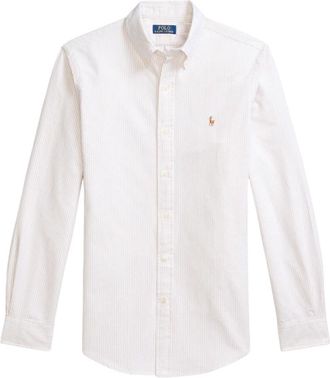 Ralph Lauren Custom Fit Gestreept Oxford Overhemd - Heren - Zakelijke Overhemden - Wit - M - Katoen - Overhemden