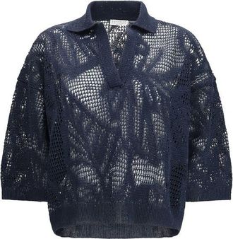 Brunello Cucinelli Blue Linen Polo Womens Shirt